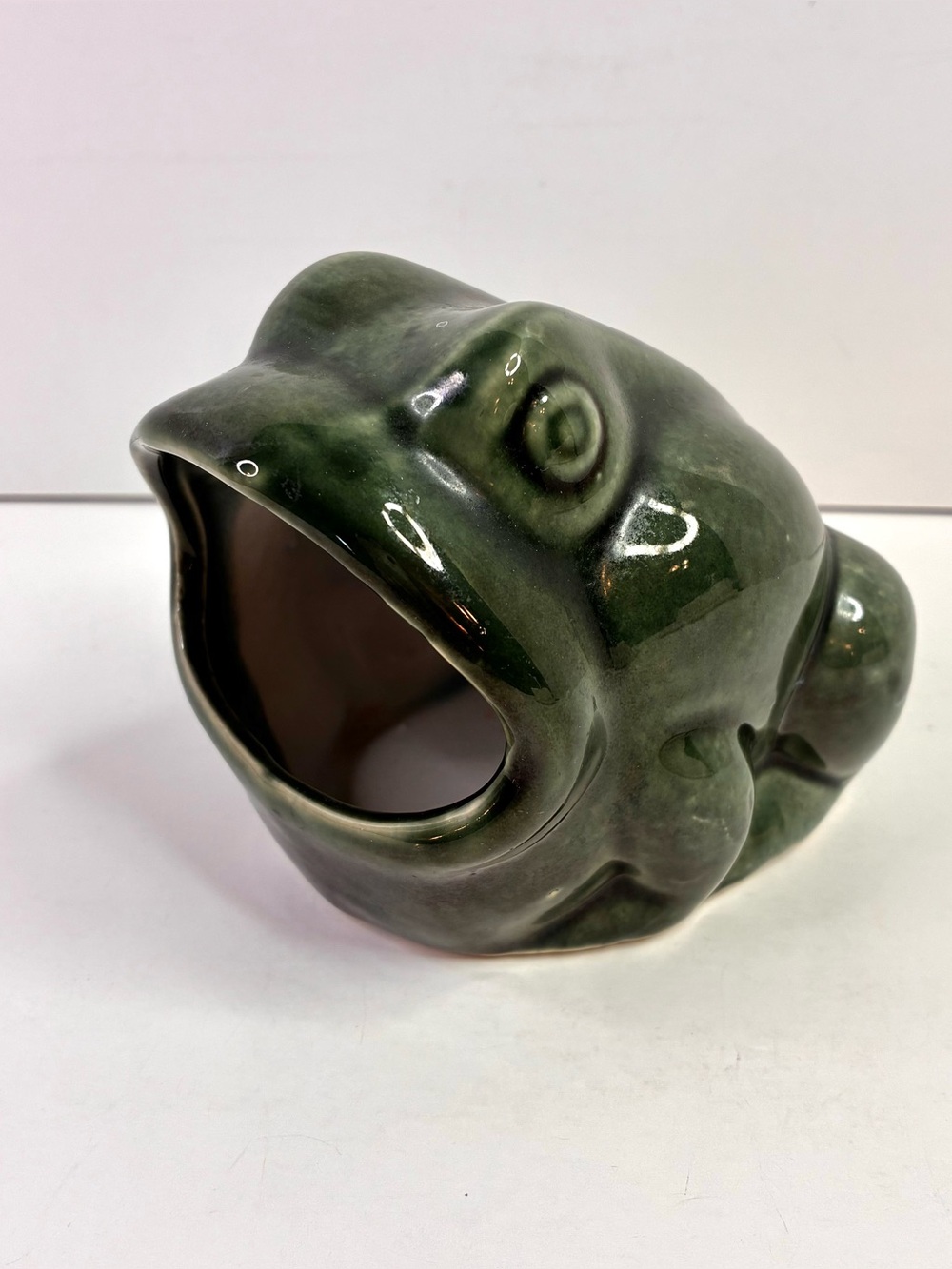 Vintage Ceramic Green Wide Mouth Frog Kitchen Scrub Sponge Soap Holder